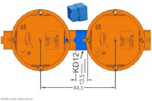 Łącznik KD12 do puszek szeregowych Simet zapewnia dodatkowy odstęp do montażu osprzętu nieramkowego.