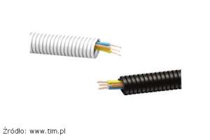 Rura karbowana RKGL 16 lub 20 z wyprowadzonymi przewodami H07v-U (LgY) o przekrojach 1,5 mm2