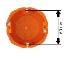 Standard 60 mm oznacza w puszce rozstaw wkrętów mocujących osprzęt