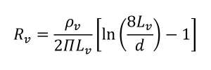 Wzór na rezystancję uziemienia pionowego R_v=ρ_v/(2ΠL_v ) [ln⁡((8L_v)/d)-1]