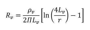 Wzór na rezystancję uziemienia pionowego R_v=ρ_v/(2ΠL_v ) [ln⁡((4L_v)/r)-1]