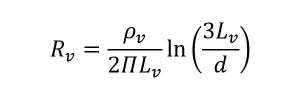 Wzór na rezystancję uziemienia pionowego R_v=ρ_v/(2ΠL_v ) ln⁡((3L_v)/d)
