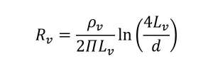 Wzór na rezystancję uziemienia pionowego R_v=ρ_v/(2ΠL_v ) ln⁡((4L_v)/d)