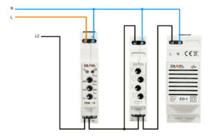 Sygnalizację spadku napięcia w fazie można wykonać z użyciem przekaźnika napięciowego, czasowego i dzwonka