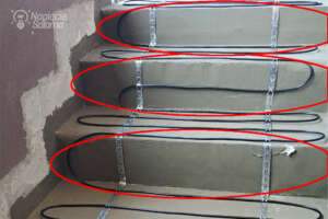 Ogrzewane schody - nadmiar kabla grzejnego można przymocować do podstopnia
