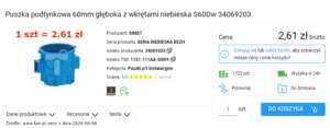 Puszka do elektroniki podtynkowa 60mm głęboka z wkrętami niebieska S60Dw 34069203