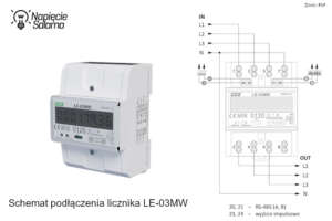 Liczniki energii z komunikacją - schemat podłączenia 3-fazowego licznika LE-03MW