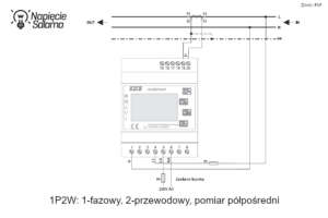 Schemat podłączenia 1P2W licznika energii z komunikacją - LE-03MQ-CT - pomiar półpośredni