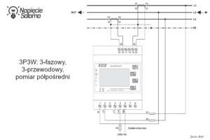 Liczniki energii z komunikacją - LE-03MQ-CT - schemat podłączenia 3P3W - pomiar półpośredni