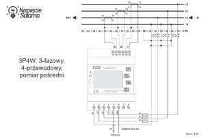 Liczniki energii z komunikacją - LE-03MQ-CT - schemat podłączenia 3P4W - pomiar pośredni