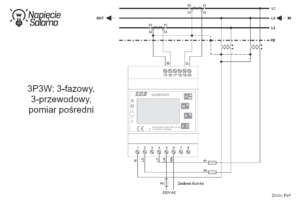 Liczniki energii z komunikacją - LE-03MQ-CT - schemat podłączenia 3P3W - pomiar pośredni