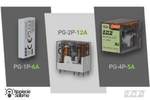 Porównanie przekaźników interfejsowych o różnej obciążalności prądowej styków, modele 6 A, 12 A i 5 A