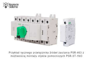 Ręczny przełącznik źródeł zasilania PSR-463 z dodatkowym stykiem pomocniczym PSR-ST-1NO – konfiguracja Piotr Bibik.