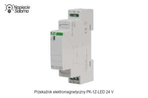 Przekaźnik elektromagnetyczny instalacyjny PK 1Z LED 24 V montowany na szynie TH35, przeznaczony do sterowania obciążeniami LED z dużymi prądami rozruchowymi