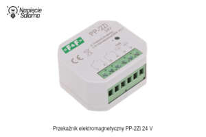 Przekaźnik elektromagnetyczny dopuszkowy serii PP 2Zi 24 V montowany w puszce instalacyjnej, lokalny element wykonawczy instalacji elektrycznej