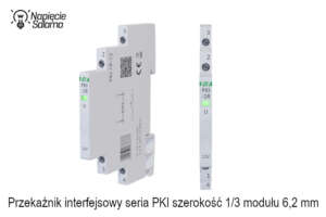 Wąski przekaźnik interfejsowy serii PKI o szerokości 6,2 mm, montowany na szynie TH35, do separacji sygnałów sterujących w rozdzielnicy