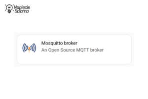 Logo i opis Mosquitto Broker – otwartoźródłowego oprogramowania typu broker MQTT. Kluczowy element wdrażający protokół MQTT w Smart Home.