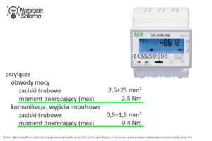 Maksymalny moment dokręcania zacisków licznika energii F&F LE-03M-4Q dla obwodów mocy i komunikacji