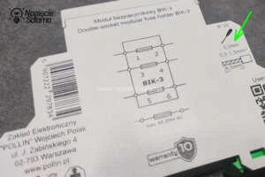 Oznaczenie momentu dokręcania 0,5 Nm na module bezpiecznikowym BIK-3 Pollin do ustawienia wkrętaka dynamometrycznego