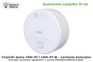 Czujki dymu F&F CDM 07 i CDM 07 W, żywotność sensora 10 lat Czujka dymu F&F CDM 07 i CDM 07 W, wykrywanie dymu i żywotność sensora do 10 lat