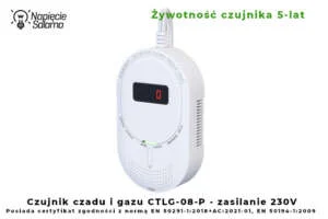 F&F CTLG-08-P - detektor tlenku węgla i gazu ziemnego z wyjściem przekaźnikowym Detektor czadu i gazu ziemnego F&F CTLG-08-P z wyjściem przekaźnikowym do automatyki budynkowej