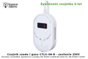F&F CTLG-08-R - detektor tlenku węgla i gazu ziemnego z komunikacją radiową RF 433 MHz Detektor tlenku węgla i gazu ziemnego F&F CTLG-08-R, komunikacja radiowa RF 433 MHz do dużych domów