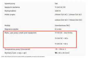 Jak długo cewka elektrozaczepu może być zasilana napięciem?