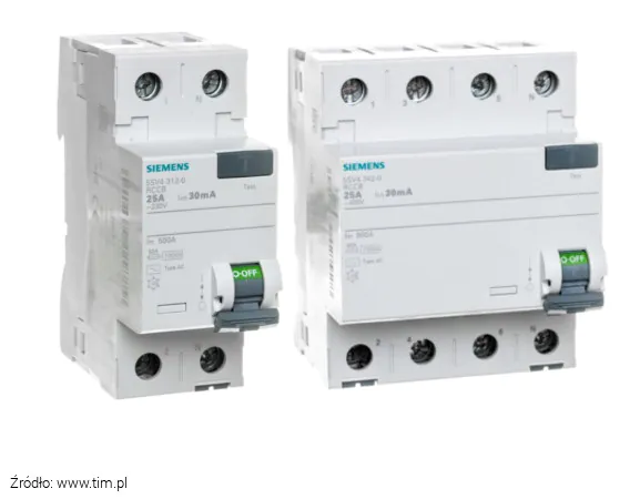 Wyłącznik różnicowoprąowy 2P i 4P Siemens Wyłączniki różnicowoprądowe dwu i trójfazowe Siemens