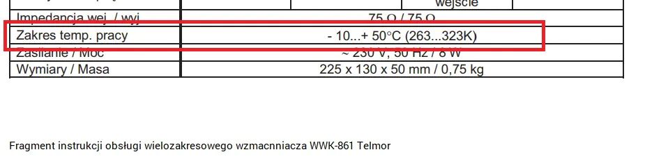 Telmor zakres temperatur Telmor wzmacniacz antenowy