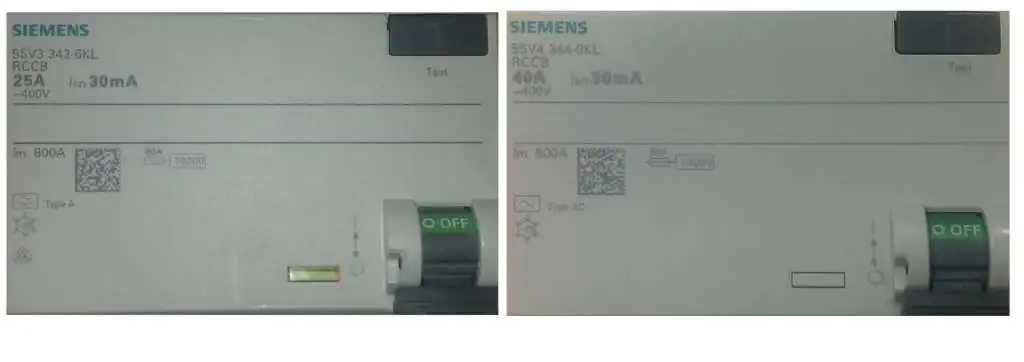 Porównanie typów wyzwalania AC i A Siemens oznaczenia typ AC i typ A
