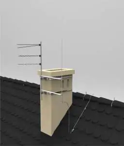 Instalacja odgromowa bez zachowania odstępu izolacyjnego Brak odstępu izolacyjnego pomiędzy instalacje odgromową a obejmami mocującymi maszt antenowy