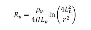 Wzór na rezystancję uziemienia pionowego według Henryk Markiewicz Wzór na rezystancję uziemienia pionowego R_v=ρ_v/(4ΠL_v ) ln((4L_v^2)/r^2 )