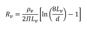Wzór na rezystancję uziemienia pionowego R_v=ρ_v/(2ΠL_v ) [ln⁡((8L_v)/d)-1]