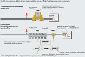 Przykład poprawnie wykonanej koordynacji energetycznej zabezpieczeń przeciwprzepięciowych Przykład prawidłowej koordynacji energetycznej zabezpieczeń przeciwprzepięciowych