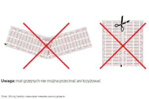 Mat grzejnych nie można skracać ani układać tak, aby kable grzejne się krzyżowały
