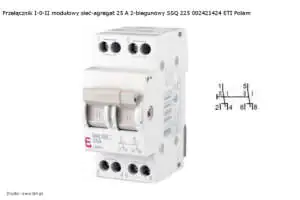 Przełącznik I-0-II modułowy sieć-agregat 25 A 2-biegunowy SSQ 225 002421424 ETI Polam Przełącznik I-0-II sieć-agregat 002421424 ETI Polam do doprowadzenia zasilania do gniazdka