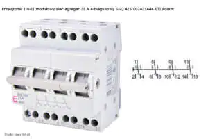 Przełącznik I-0-II modułowy sieć-agregat 25 A 4-biegunowy SSQ 425 002421444 ETI Polam Do gniazdka zasilanie rezerwowe można doprowadzić z użyciem przełącznika I-0-II sieć-agregat 002421444 ETI Polam
