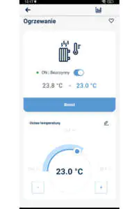 Sterowanie termostatem Blebox z aplikacji Termostat thermoBox - widok w aplikacji wBox
