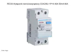 RCCB Wyłącznik różnicowoprądowy CDA240J 1P+N 40A 30mA 6 kA A 1-fazowa różnicówka Hager RCCB CDA240J 1P+N 40A 30mA 6 kA A