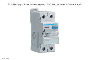 RCCB Wyłącznik różnicowoprądowy CDF540D 1P+N 40A 30mA 10 kA F Jednofazowa różnicówka Hager RCCB CDF540D 1P+N 40A 30mA 10 kA F