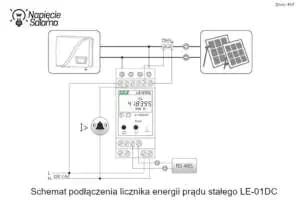 Schemat podłączenia LE-01DC, czyli licznika energii prądu stałego DC Liczniki energii z komunikacją - Schemat podłączenia LE-01DC czyli licznika energii prądu stałego DC