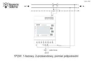 Schemat podłączenia 1P2W licznika energii z komunikacją - LE-03MQ-CT Schemat podłączenia 1P2W licznika energii z komunikacją - LE-03MQ-CT - pomiar półpośredni