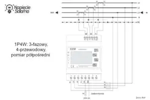 LE-03MQ-CT - schemat podłączenia 1P4W - pomiar półpośredni Liczniki energii z komunikacją - LE-03MQ-CT - schemat podłączenia 1P4W - pomiar półpośredni