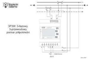 LE-03MQ-CT - schemat podłączenia 3P3W - pomiar półpośredni Liczniki energii z komunikacją - LE-03MQ-CT - schemat podłączenia 3P3W - pomiar półpośredni