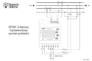 LE-03MQ-CT - schemat podłączenia 3P3W - pomiar pośredni Liczniki energii z komunikacją - LE-03MQ-CT - schemat podłączenia 3P3W - pomiar pośredni